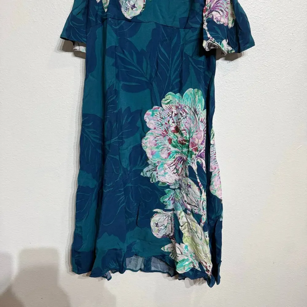 Anthropologie  Maeve Teal Elia Cold Shoulder Floral Mini Dress Sz 2 NWT - Picture 4 of 15
